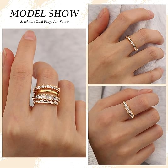 TOBENY Stackable Gold Rings for Women