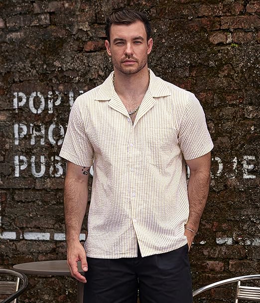 VATPAVE Mens Striped Summer Shirt