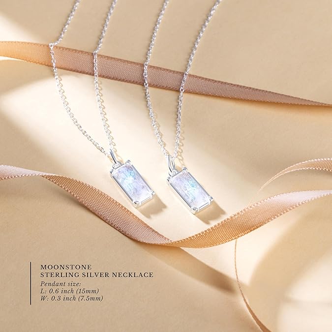 Rainbow Moonstone Sterling Silver Necklace for Women