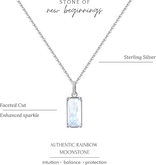 Rainbow Moonstone Sterling Silver Necklace for Women