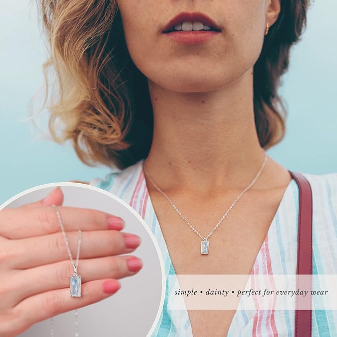 Rainbow Moonstone Sterling Silver Necklace for Women